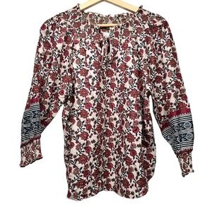 C&C California Womens Top Small Bohemian Peasant Blouse Floral Balloon Sleeve